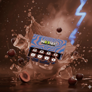 Capsules Wooter avec des éclaboussures de fruits frais illustrant le concept.