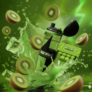 Gourde Wooter et capsules avec des éclaboussures de fruits frais illustrant le concept.