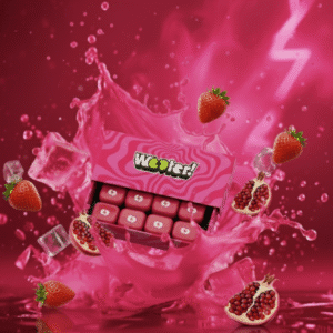 Capsules Wooter avec des éclaboussures de fruits frais illustrant le concept.