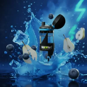 Gourde Wooter avec des éclaboussures de fruits frais illustrant le concept.